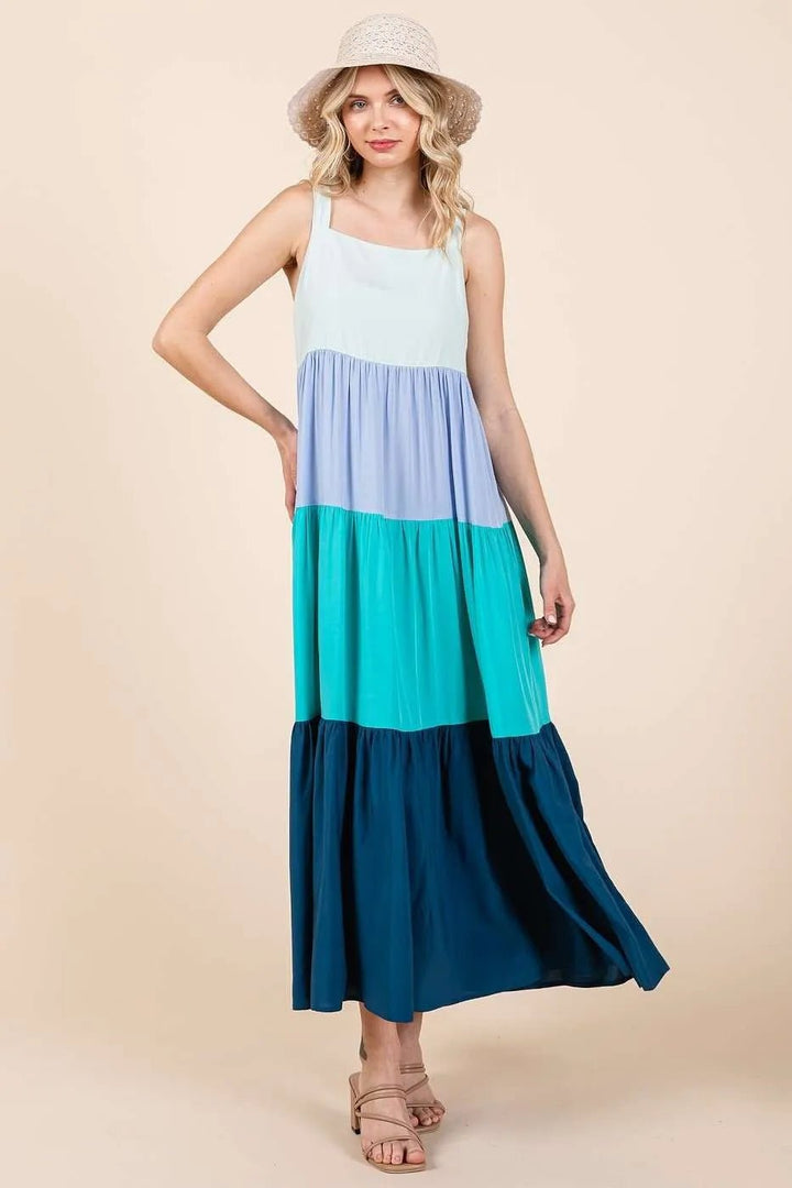 Mittoshop Color Block Tiered Pull - On Maxi Dress - VeauBeauty