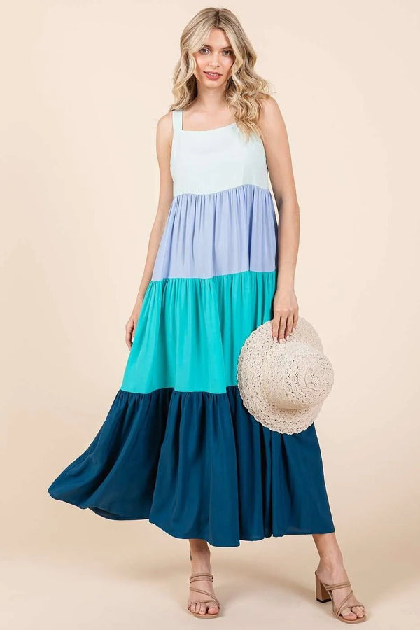 Mittoshop Color Block Tiered Pull - On Maxi Dress - VeauBeauty