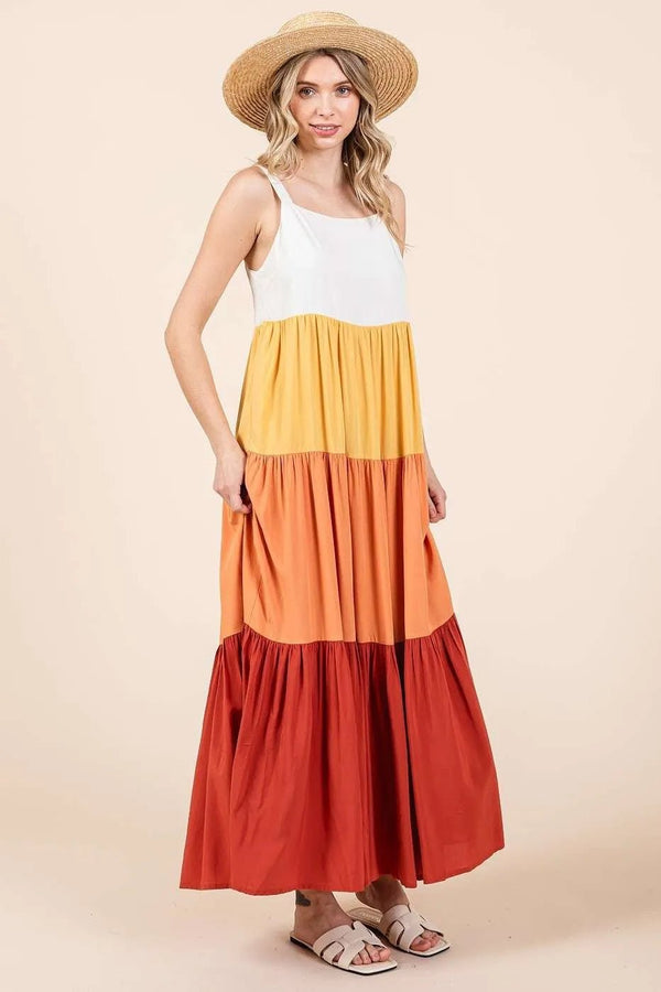 Mittoshop Color Block Tiered Pull - On Maxi Dress - VeauBeauty