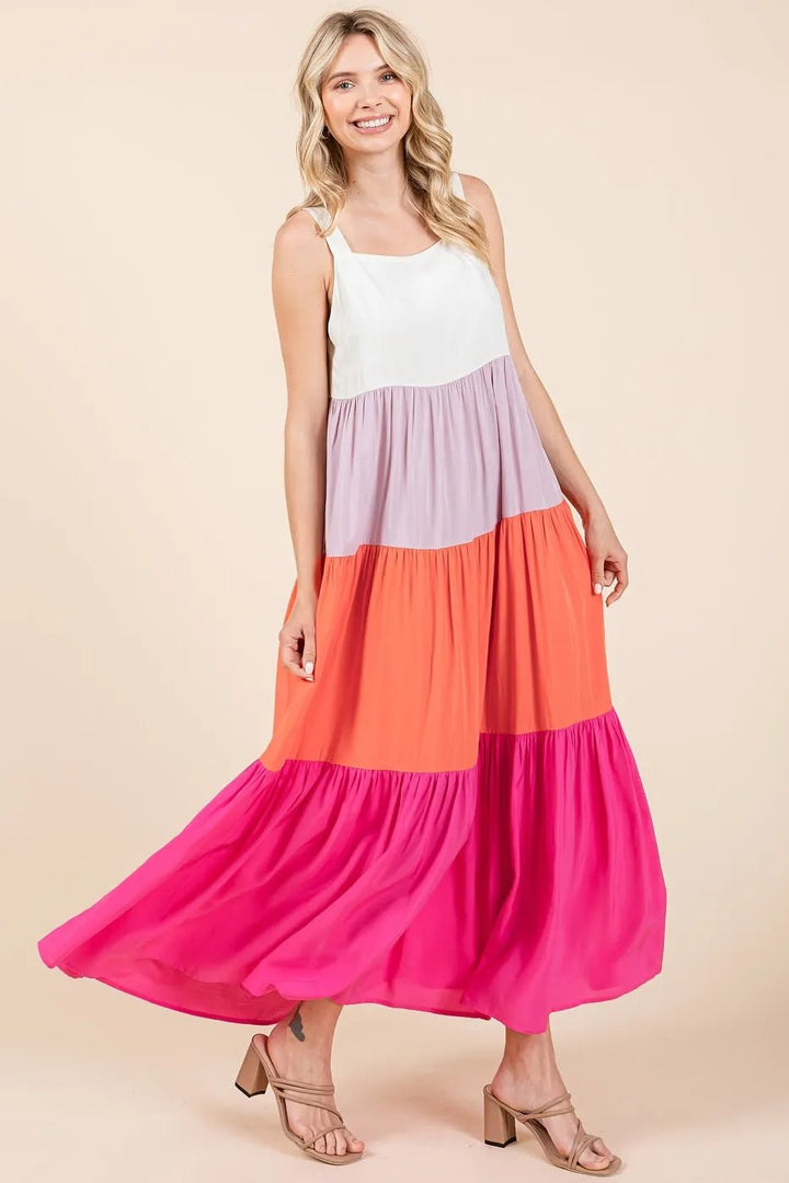 Mittoshop Color Block Tiered Pull - On Maxi Dress - VeauBeauty