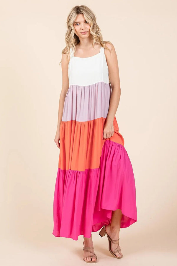 Mittoshop Color Block Tiered Pull - On Maxi Dress - VeauBeauty