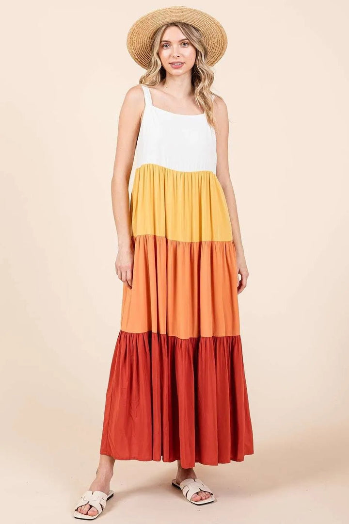 Mittoshop Color Block Tiered Pull - On Maxi Dress - VeauBeauty