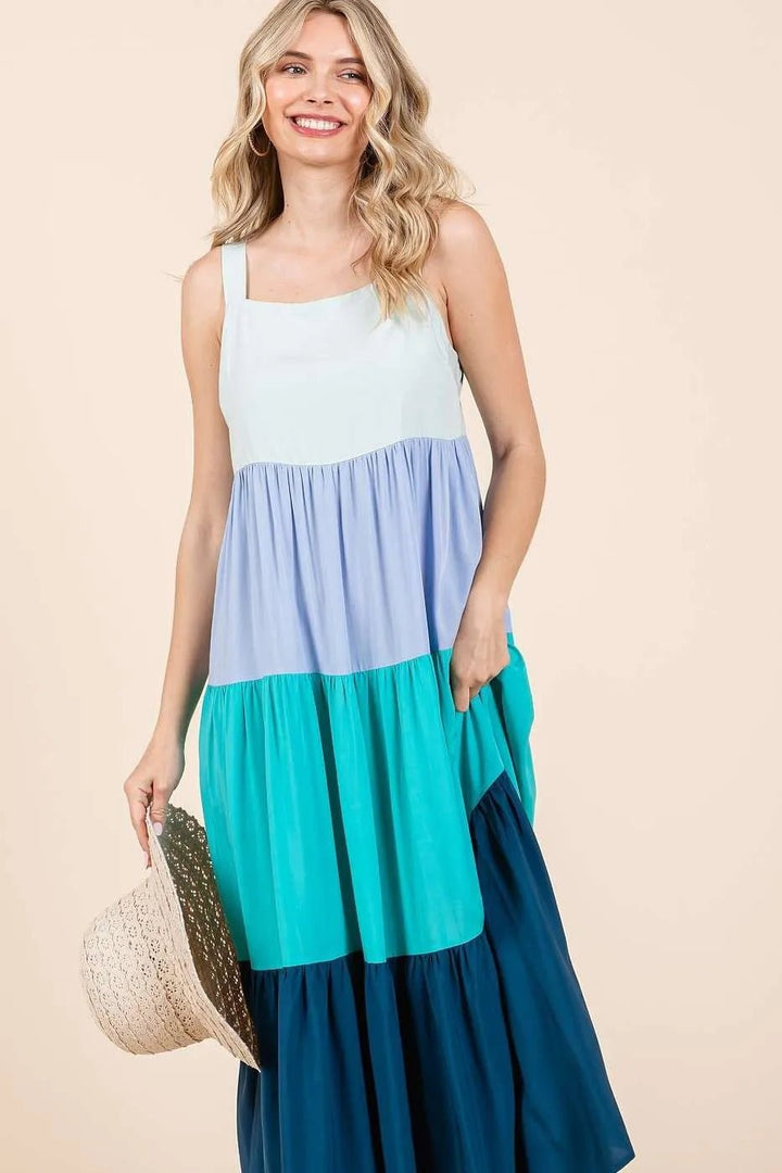 Mittoshop Color Block Tiered Pull - On Maxi Dress - VeauBeauty