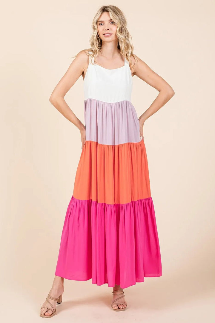 Mittoshop Color Block Tiered Pull - On Maxi Dress - VeauBeauty