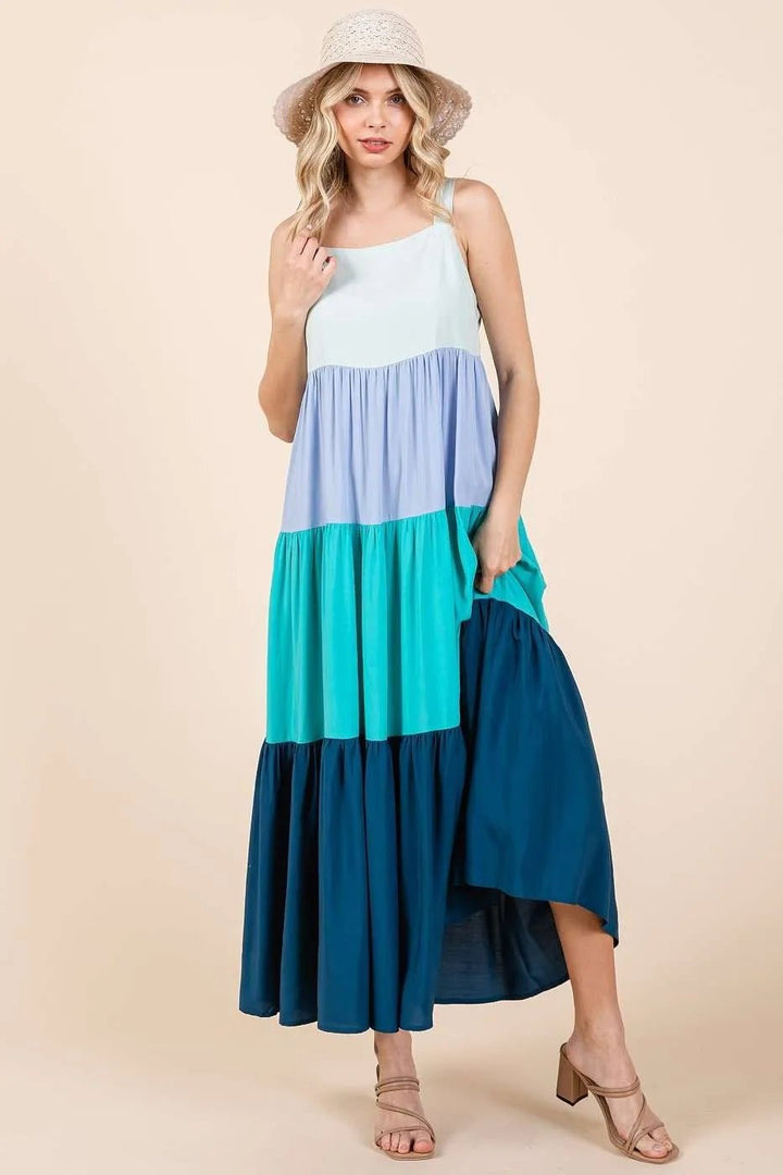 Mittoshop Color Block Tiered Pull - On Maxi Dress - VeauBeauty