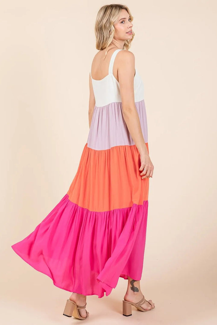 Mittoshop Color Block Tiered Pull - On Maxi Dress - VeauBeauty