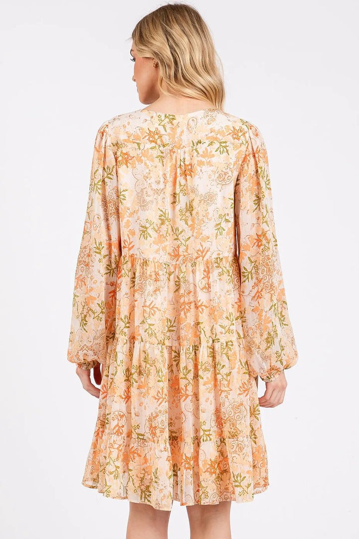 Mittoshop Floral Chiffon Babydoll Long Sleeve Mini Dress - VeauBeauty