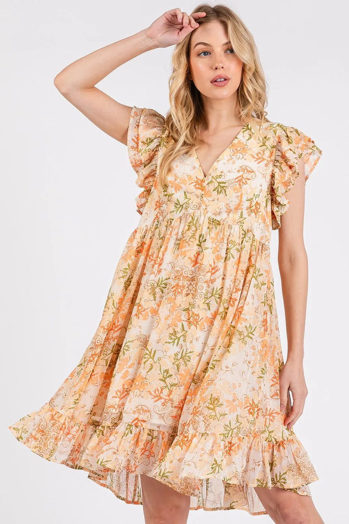 Mittoshop Floral Chiffon Ruffle Short Sleeve Mini Dress - VeauBeauty