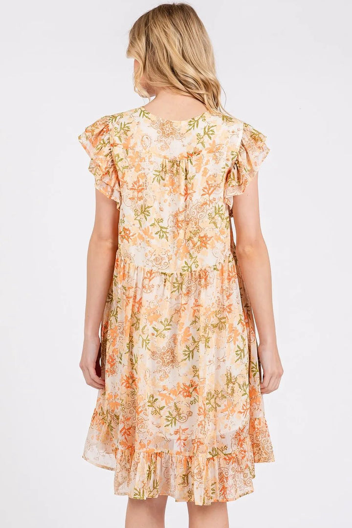 Mittoshop Floral Chiffon Ruffle Short Sleeve Mini Dress - VeauBeauty