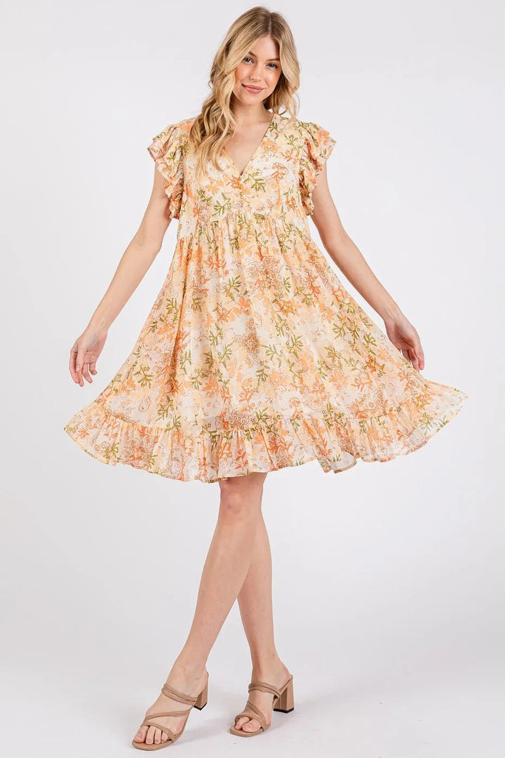 Mittoshop Floral Chiffon Ruffle Short Sleeve Mini Dress - VeauBeauty
