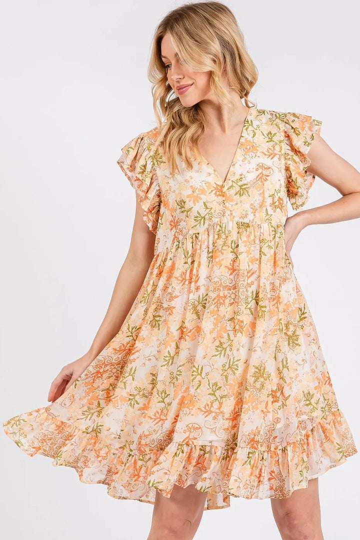 Mittoshop Floral Chiffon Ruffle Short Sleeve Mini Dress - VeauBeauty