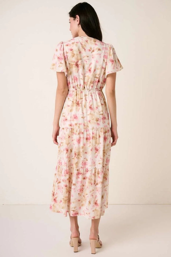 Mittoshop Flower Print Flutter Sleeve V Slit Maxi Dress - VeauBeauty