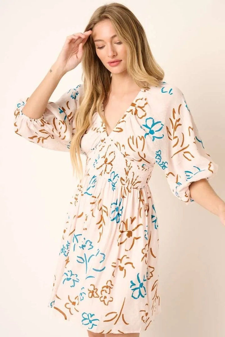 Mittoshop Flower Print Mocked Waist Mini Dress - VeauBeauty