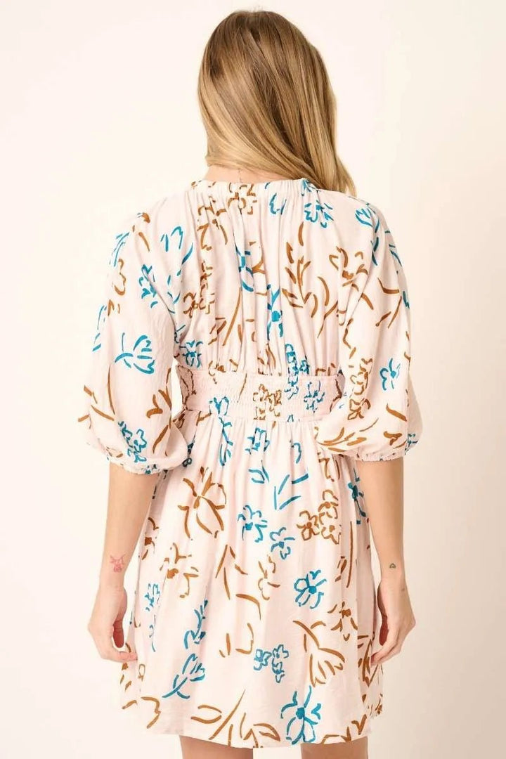 Mittoshop Flower Print Mocked Waist Mini Dress - VeauBeauty