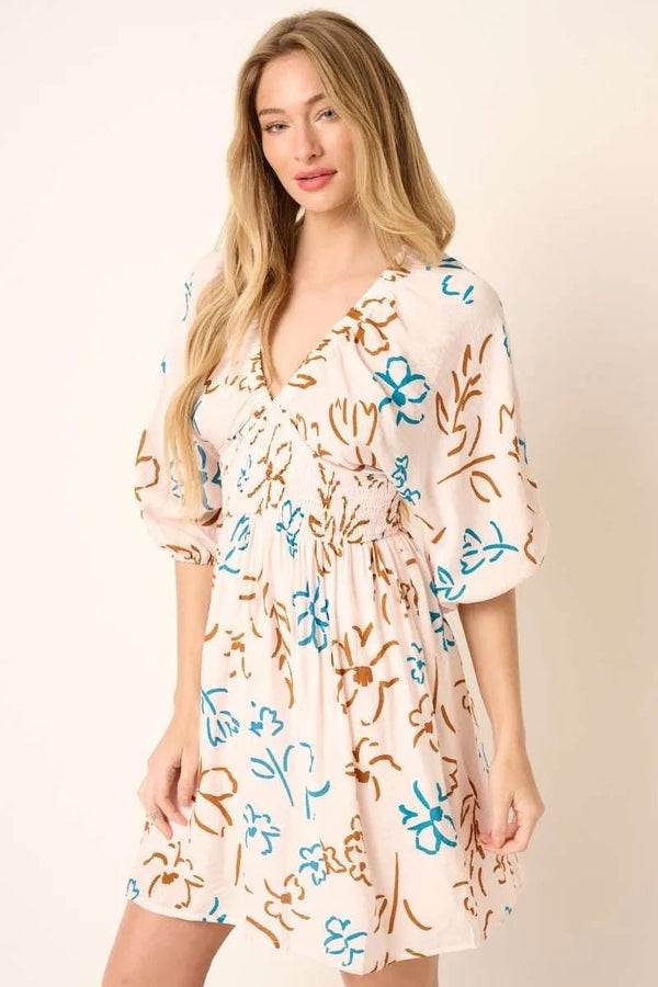 Mittoshop Flower Print Mocked Waist Mini Dress - VeauBeauty