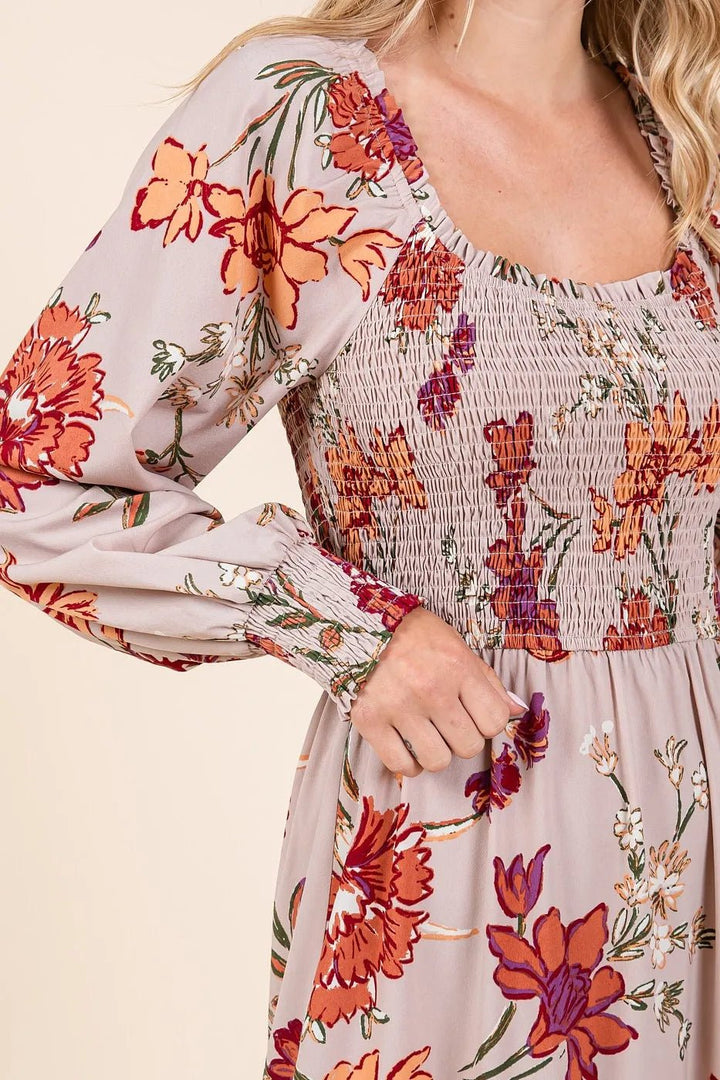 Mittoshop Flower Print Smocked Diagonal Tiered Maxi Dress - VeauBeauty