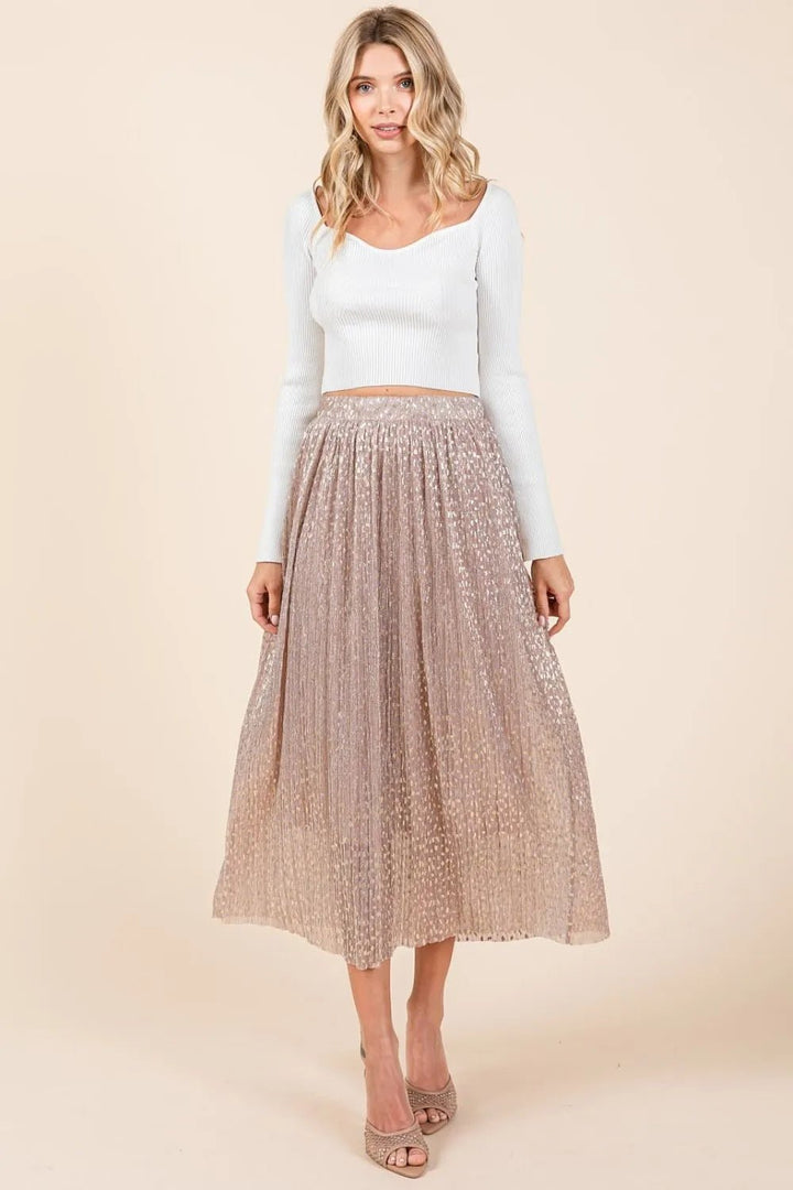 Mittoshop Metallic Glitter Speckle Print Elastic Midi Skirt - VeauBeauty