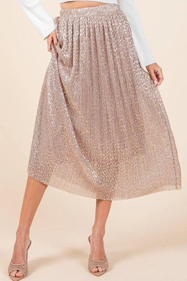 Mittoshop Metallic Glitter Speckle Print Elastic Midi Skirt - VeauBeauty
