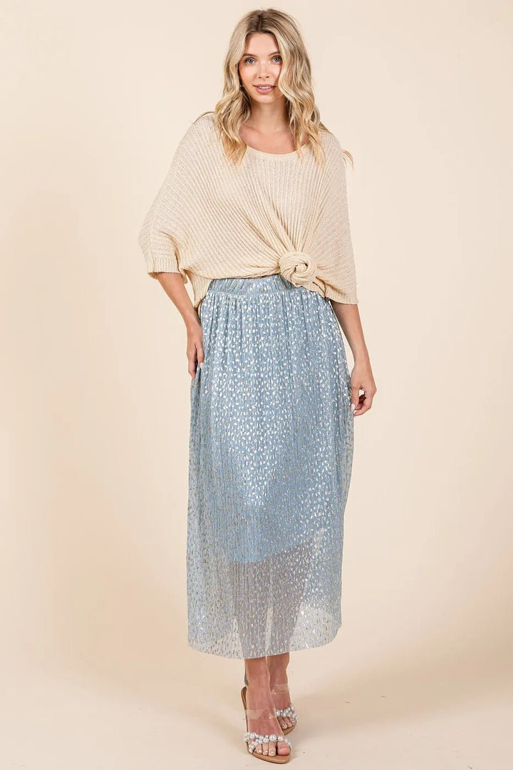Mittoshop Metallic Glitter Speckle Print Elastic Midi Skirt - VeauBeauty
