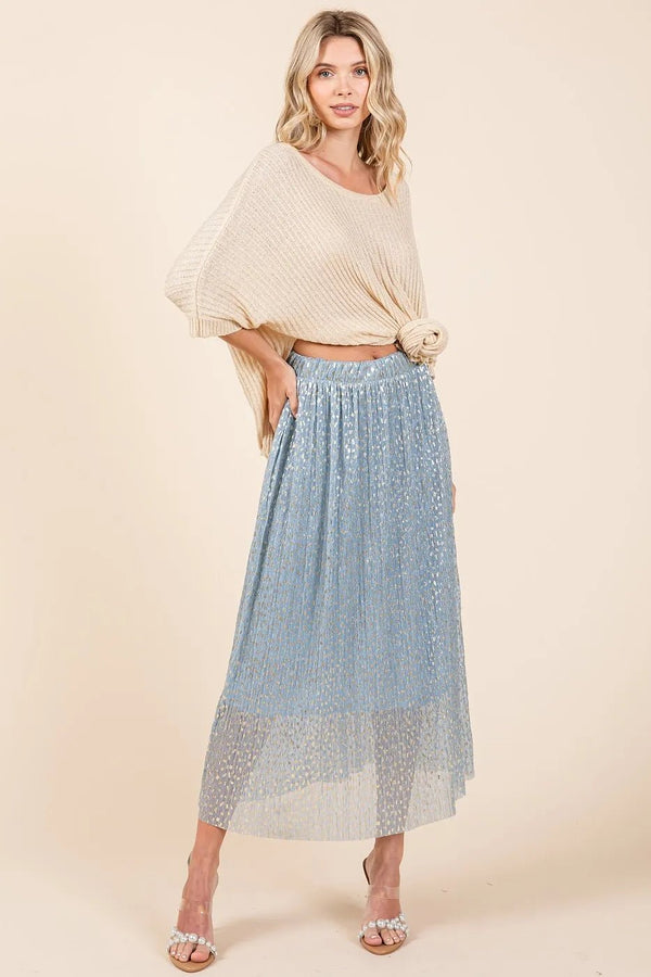 Mittoshop Metallic Glitter Speckle Print Elastic Midi Skirt - VeauBeauty