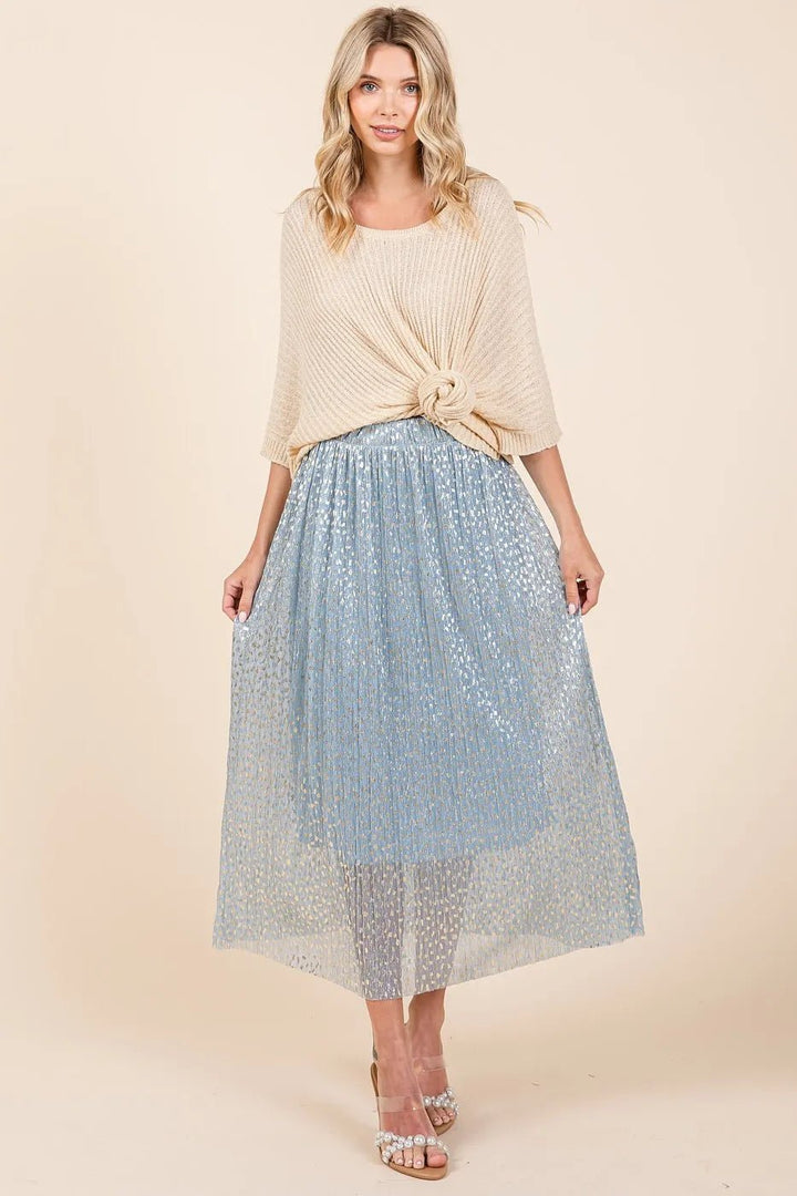 Mittoshop Metallic Glitter Speckle Print Elastic Midi Skirt - VeauBeauty