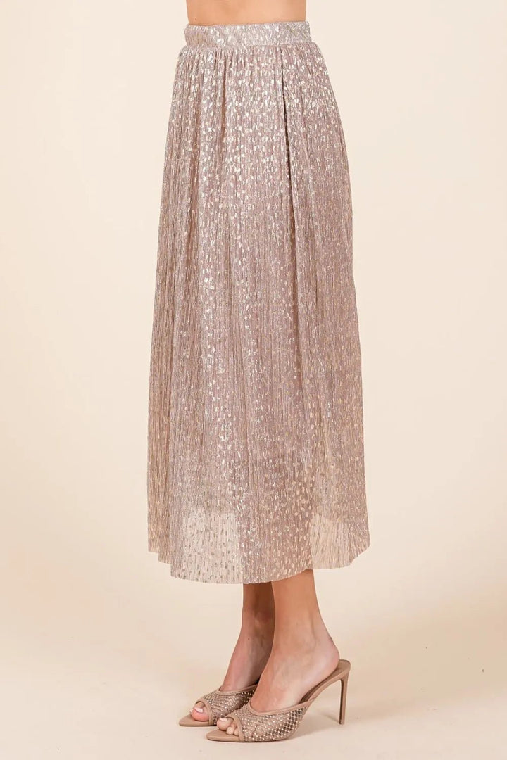 Mittoshop Metallic Glitter Speckle Print Elastic Midi Skirt - VeauBeauty