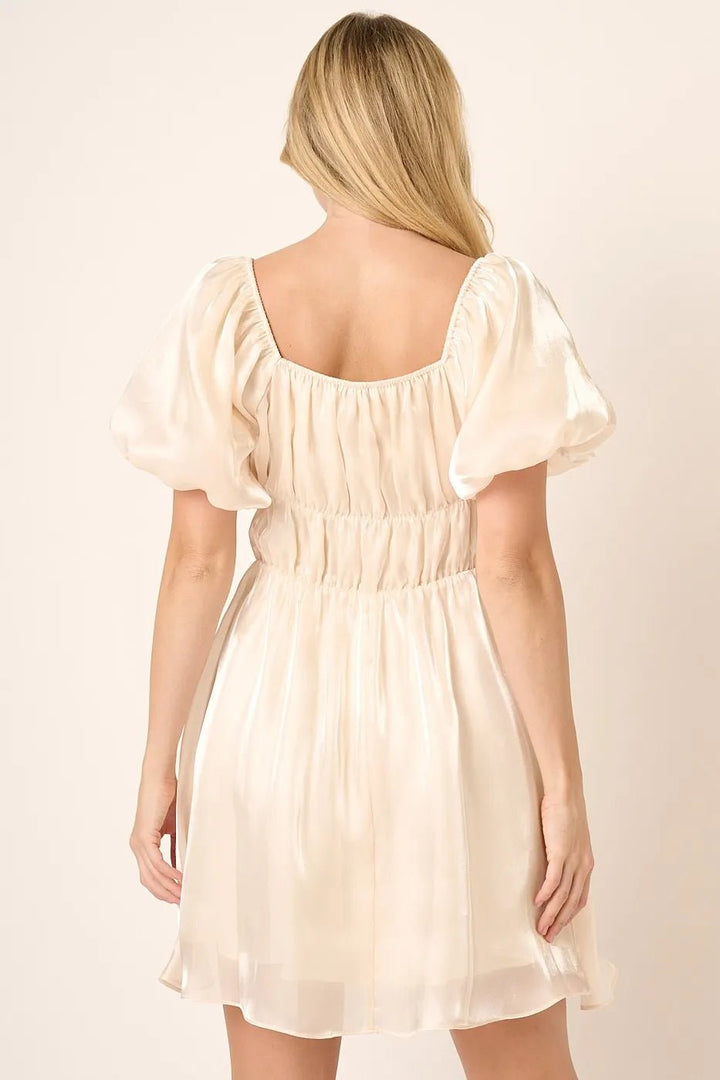 Mittoshop Metallic Organza Fabric Balloon Sleeve Mini Dress - VeauBeauty