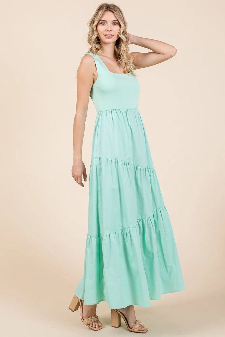 Mittoshop Mix Media Square Neck Maxi Dress - VeauBeauty