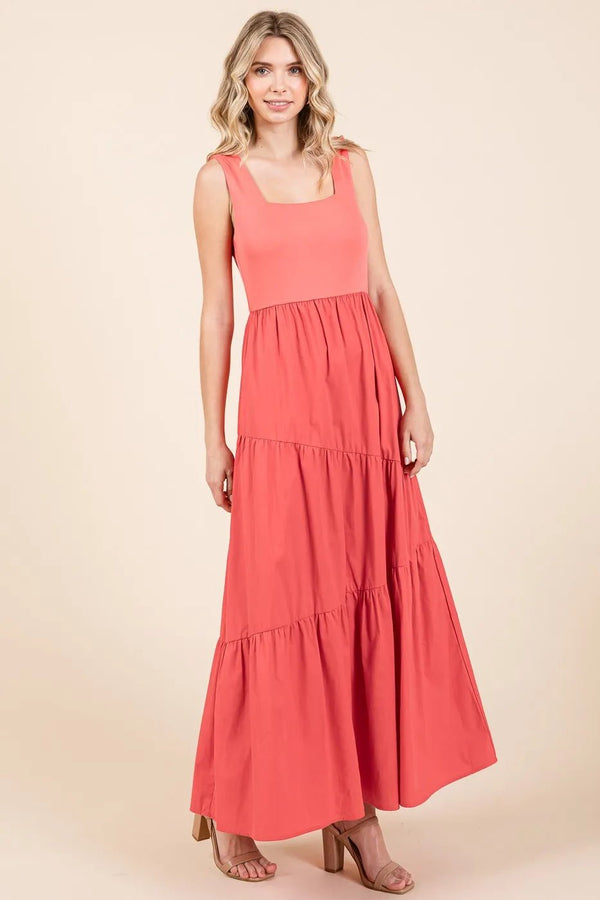 Mittoshop Mix Media Square Neck Maxi Dress - VeauBeauty