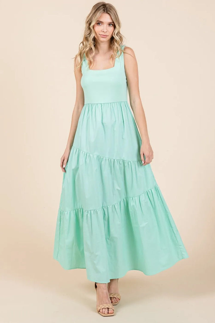 Mittoshop Mix Media Square Neck Maxi Dress - VeauBeauty