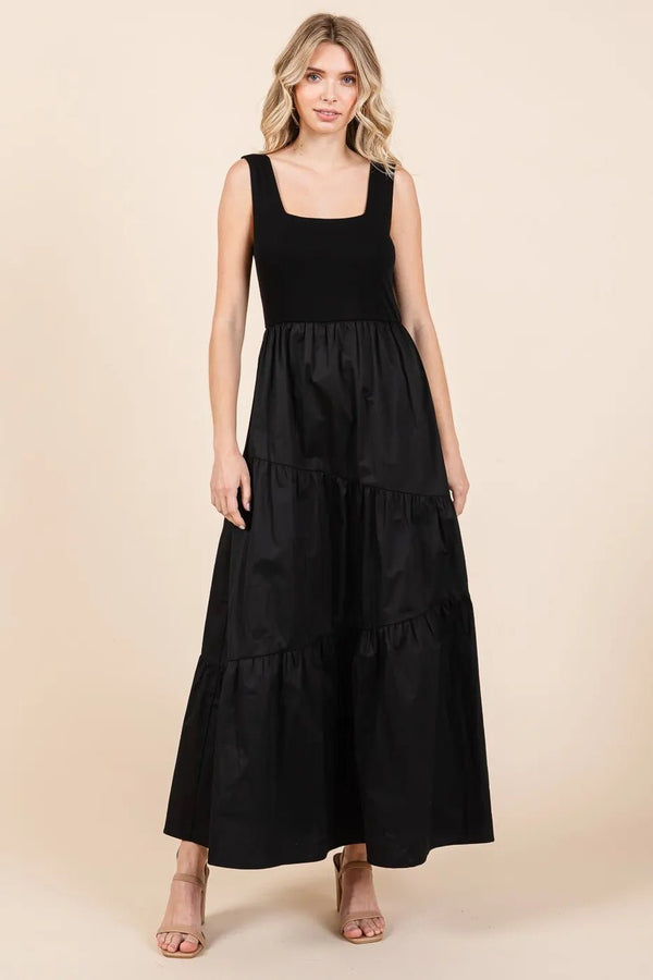Mittoshop Mix Media Square Neck Maxi Dress - VeauBeauty
