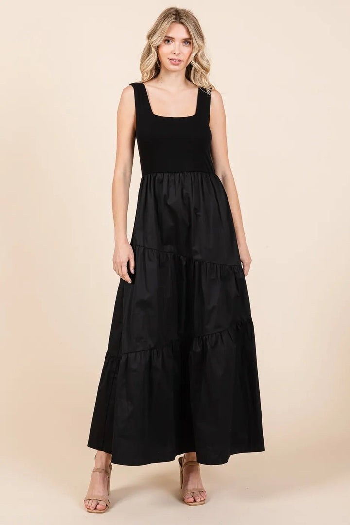 Mittoshop Mix Media Square Neck Maxi Dress - VeauBeauty