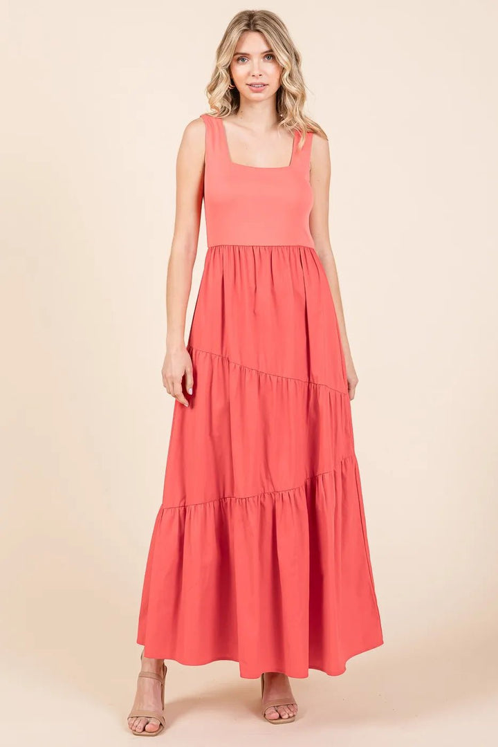 Mittoshop Mix Media Square Neck Maxi Dress - VeauBeauty