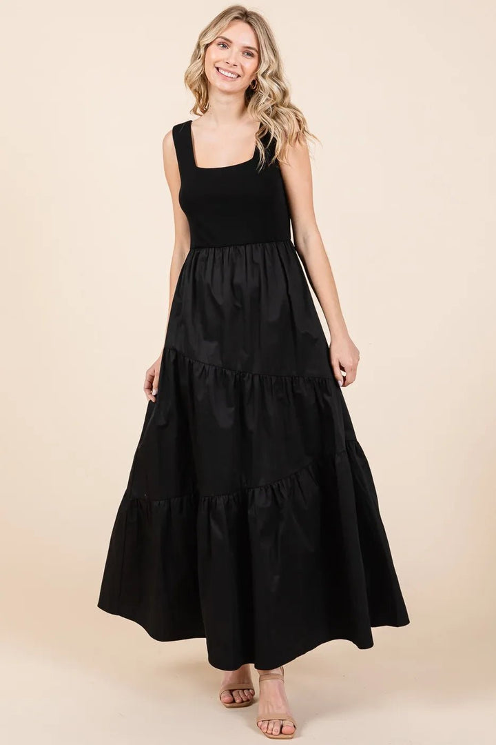 Mittoshop Mix Media Square Neck Maxi Dress - VeauBeauty