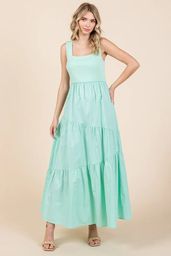 Mittoshop Mix Media Square Neck Maxi Dress - VeauBeauty