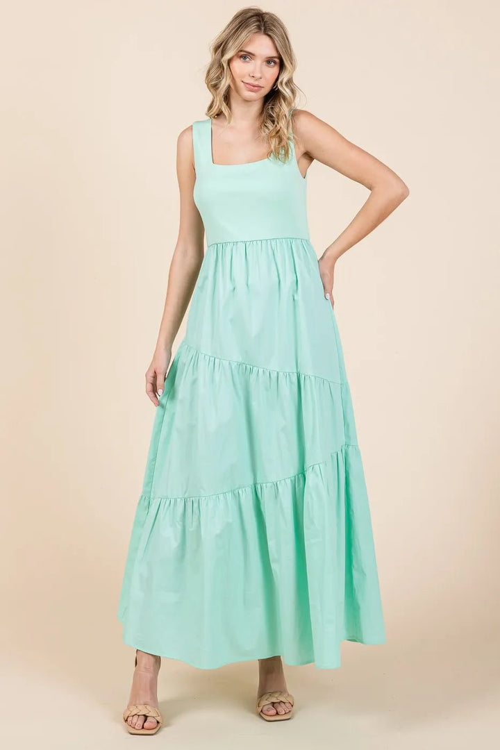 Mittoshop Mix Media Square Neck Maxi Dress - VeauBeauty