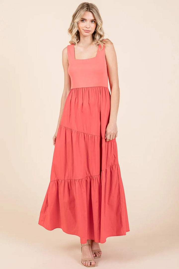 Mittoshop Mix Media Square Neck Maxi Dress - VeauBeauty