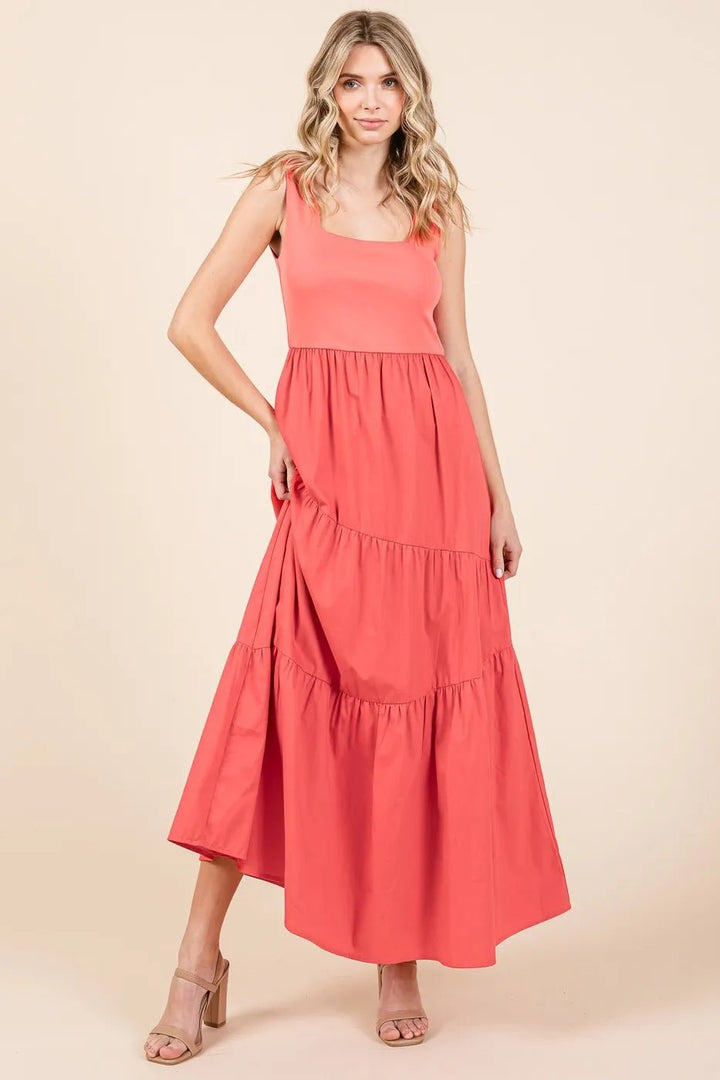 Mittoshop Mix Media Square Neck Maxi Dress - VeauBeauty