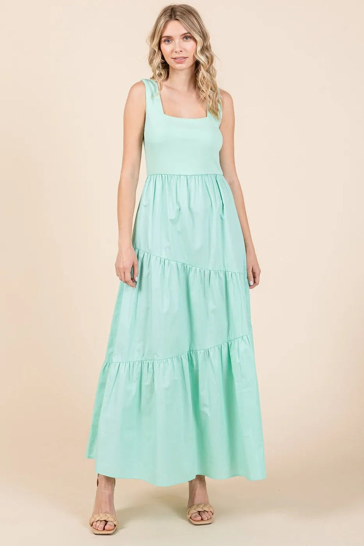 Mittoshop Mix Media Square Neck Maxi Dress - VeauBeauty