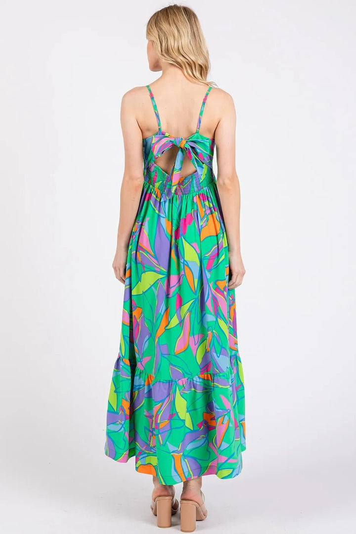 Mittoshop Multicolor Leaf Print Tie Back Maxi Dress - VeauBeauty