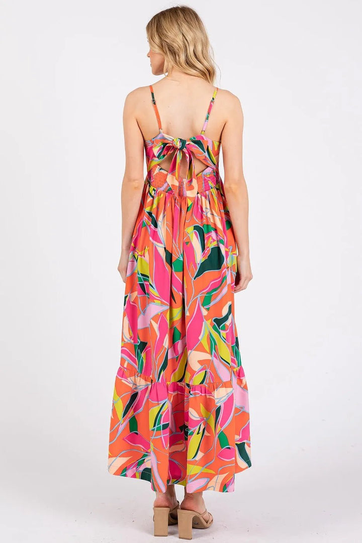 Mittoshop Multicolor Leaf Print Tie Back Maxi Dress - VeauBeauty