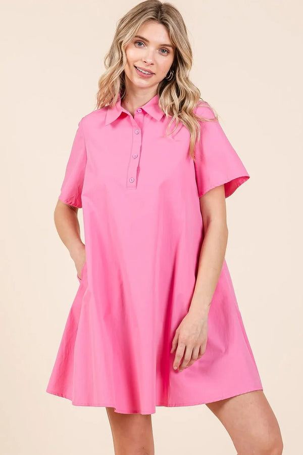 Mittoshop Poplin Collar Pleated Back Mini Dress - VeauBeauty