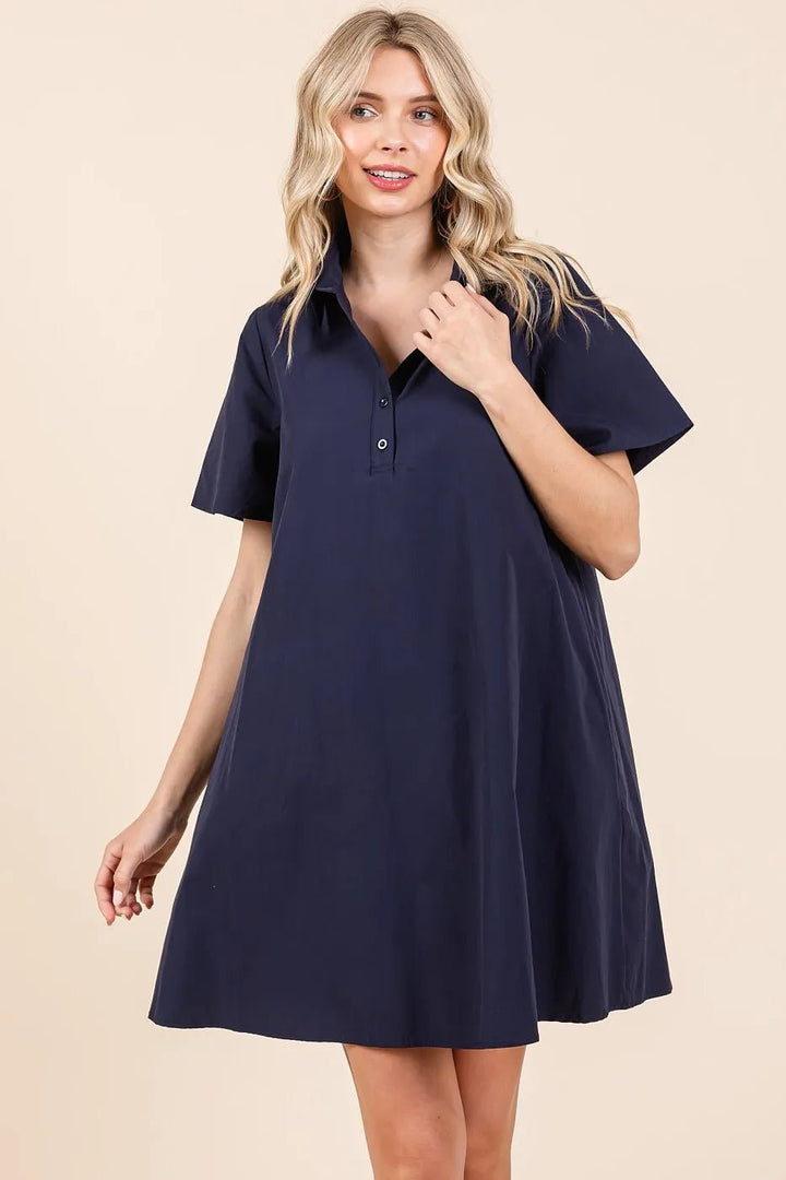 Mittoshop Poplin Collar Pleated Back Mini Dress - VeauBeauty