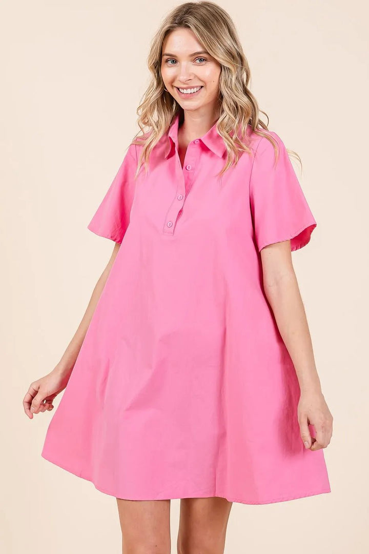 Mittoshop Poplin Collar Pleated Back Mini Dress - VeauBeauty