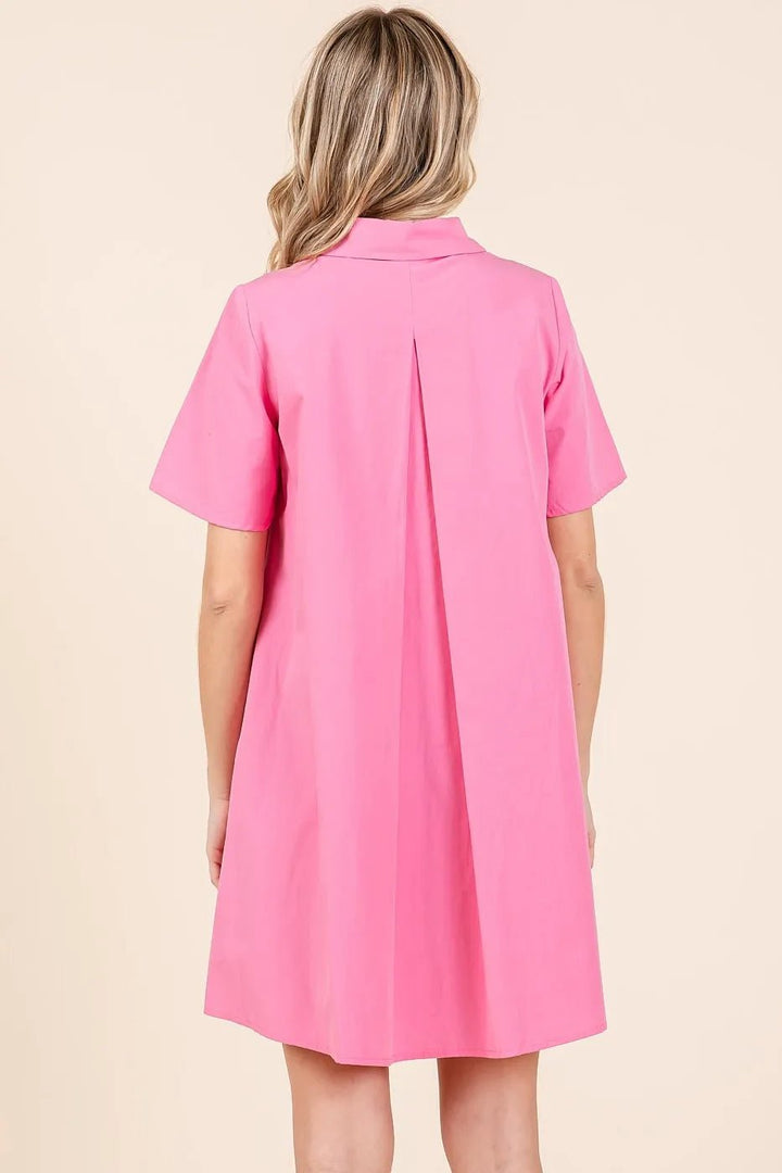 Mittoshop Poplin Collar Pleated Back Mini Dress - VeauBeauty