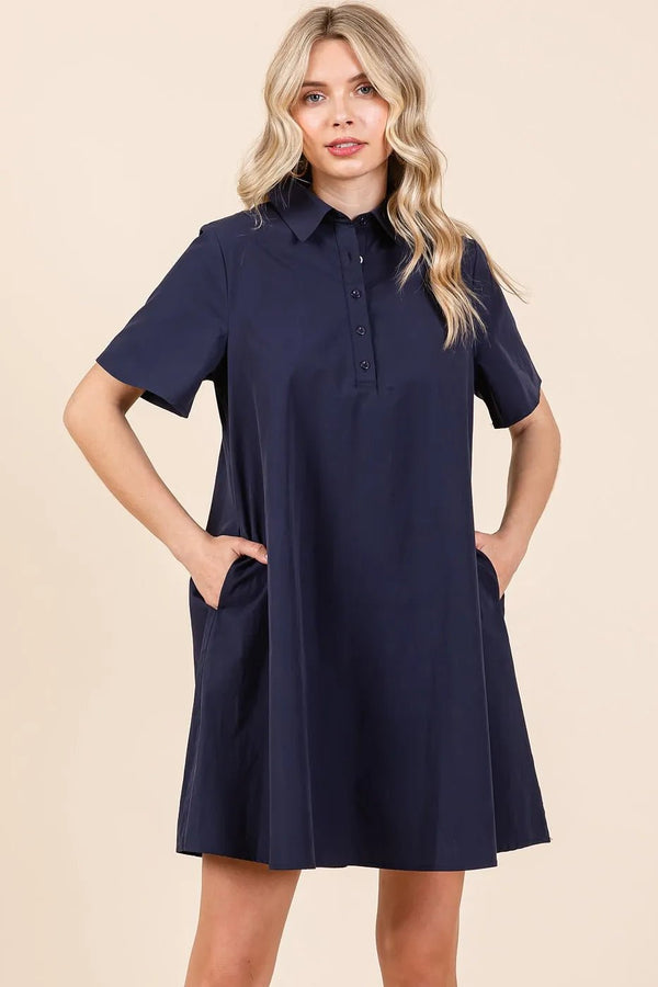 Mittoshop Poplin Collar Pleated Back Mini Dress - VeauBeauty