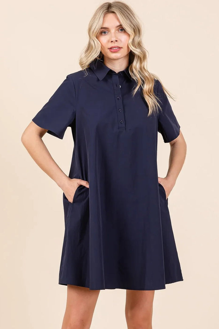 Mittoshop Poplin Collar Pleated Back Mini Dress - VeauBeauty