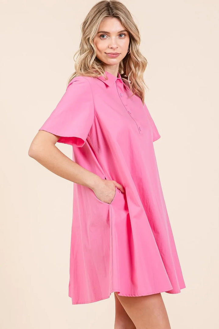 Mittoshop Poplin Collar Pleated Back Mini Dress - VeauBeauty
