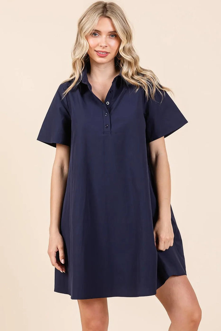 Mittoshop Poplin Collar Pleated Back Mini Dress - VeauBeauty