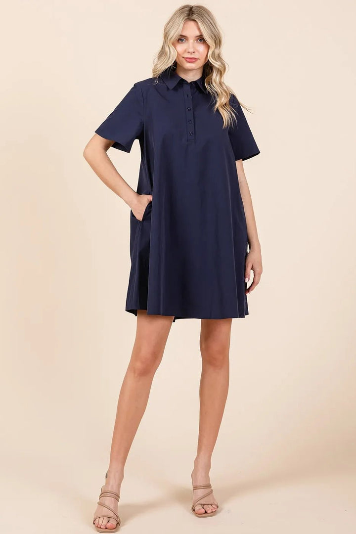 Mittoshop Poplin Collar Pleated Back Mini Dress - VeauBeauty